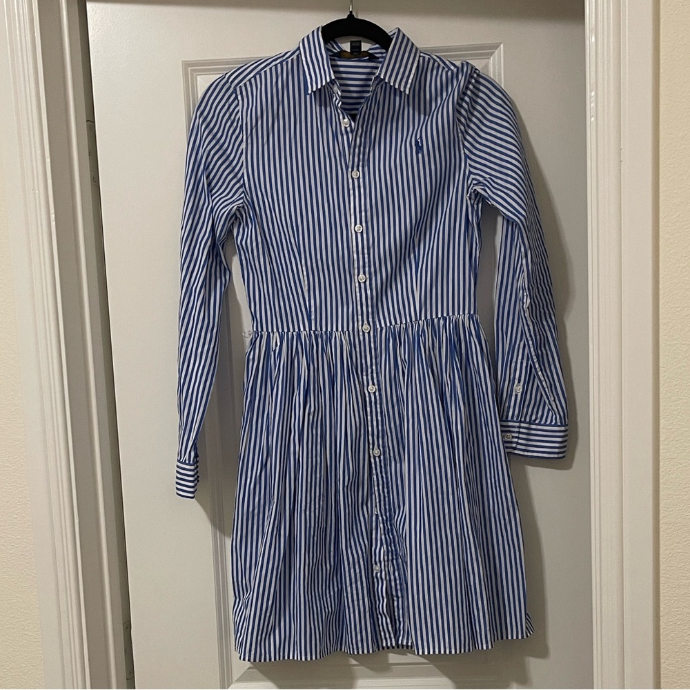 Polo by Ralph Lauren Blue and White Striped Kids Casual Dress